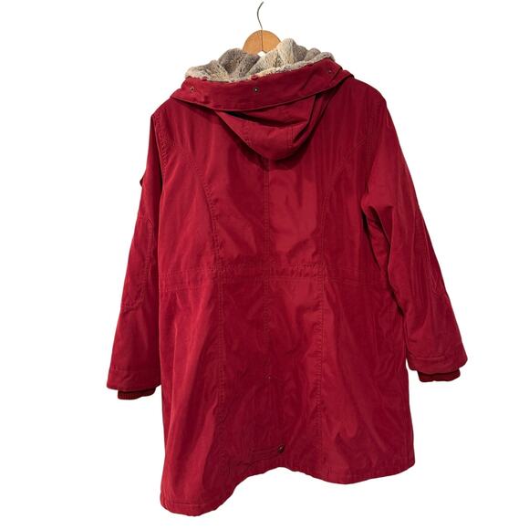 NEW! 1 Madison Expedition 1X Fur Trim Jacket $289 Hood Coat Long Burgundy Red XL - Picture 2 of 9